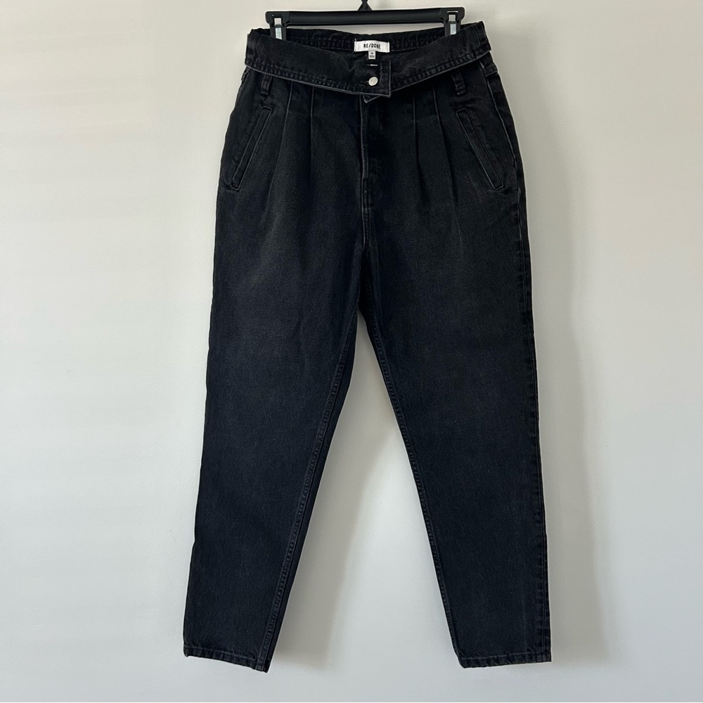 RE/DONE Originals 80s Fold Over Jeans Straight Leg Vintage Noir Black 26